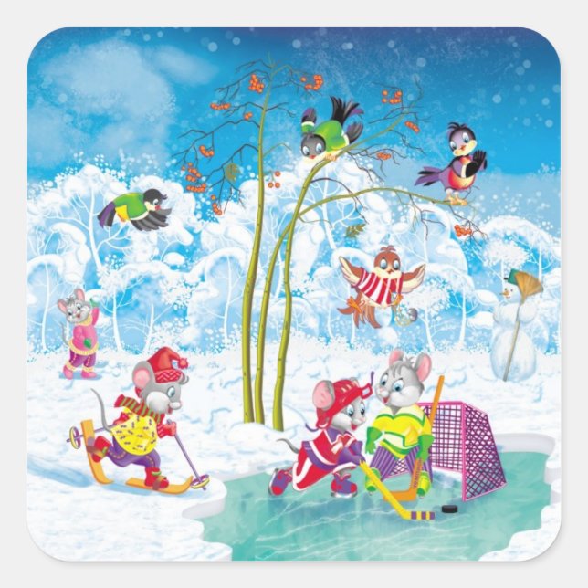 Hockey Quadratischer Aufkleber (Vorderseite)