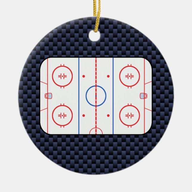 Hockey-Rink-Diagramm auf Blue Carbon Fibre-Stil Keramik Ornament (Vorne)