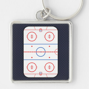 Hockey-Rink-Diagramm auf Blue Carbon Fibre-Stil Schlüsselanhänger