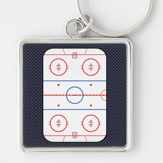 Hockey-Rink-Diagramm auf Blue Carbon Fibre-Stil Schlüsselanhänger (Vorne)
