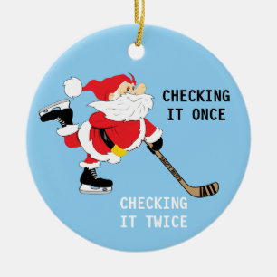 Hockey-Sankt-Skaten Checkin es einmal Weihnachten Keramikornament