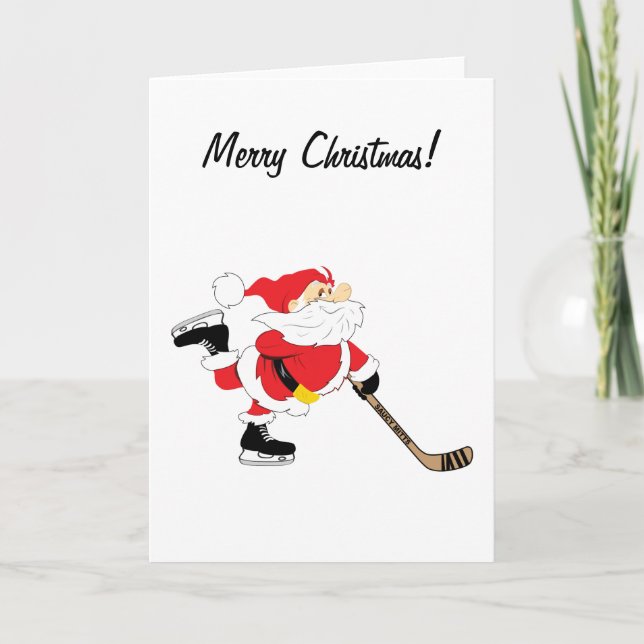Hockey Santa Merry Weihnachtskarte Feiertagskarte (Vorderseite)