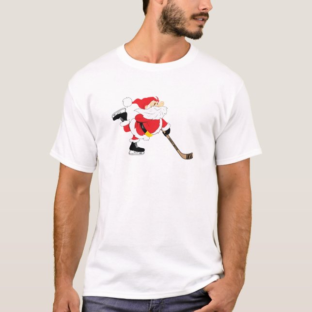 Hockey Santa Skaten Weihnachten T-Shirt (Vorderseite)