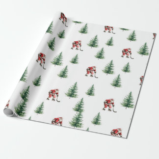 Hockey Santa und Pine Trees Weihnachtswrapping Geschenkpapier