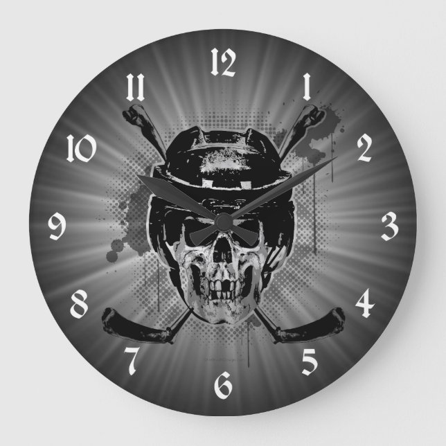 Hockey-Schädel Große Wanduhr (Vorderseite)