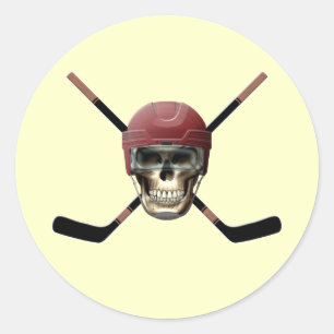 Hockey-Schädel u. gekreuzte Stöcke Runder Aufkleber