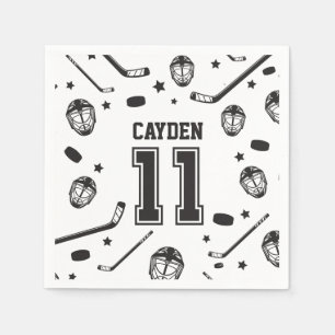 Hockey schwarz und weiß 11. Geburtstag Serviette