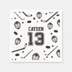 Hockey schwarz und weiß 13. Geburtstag Serviette