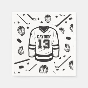 Hockey schwarz und weiß 13. Geburtstag Serviette