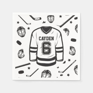 Hockey schwarz und weiß 6. Geburtstag Serviette
