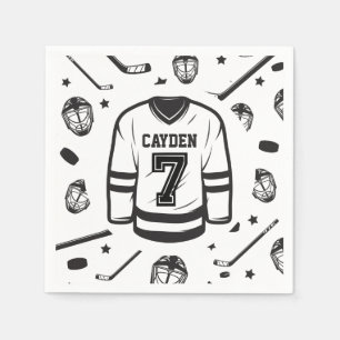 Hockey schwarz und weiß 7. Geburtstag Serviette
