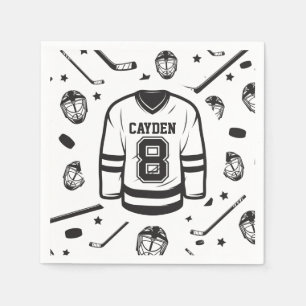 Hockey schwarz und weiß 8. Geburtstag Serviette