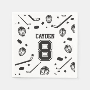 Hockey schwarz und weiß 8. Geburtstag Serviette