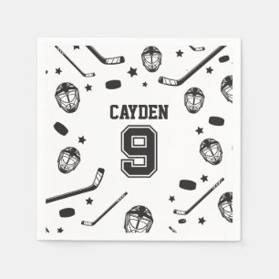 Hockey schwarz und weiß 9. Geburtstag Serviette