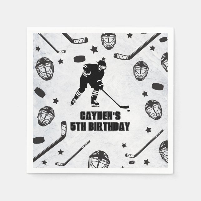 Hockey Schwarz und Weiß Geburtstag Serviette (Vorderseite)