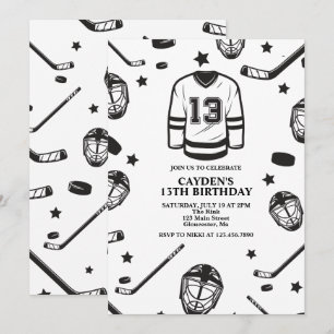 Hockey Schwarz-Weiß 13. Geburtstag Einladung