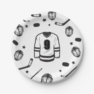 Hockey Schwarz-Weiß-Geburtstag Pappteller
