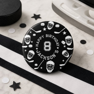 Hockey-Schwarz-Weiß-Kindergeburtstagsfeier Button