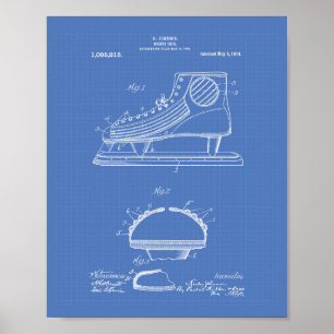 Hockey Shoe 1914 Patentart Blueprint Poster