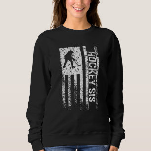 Hockey Sis Sister Distressed American Flag Sweatshirt