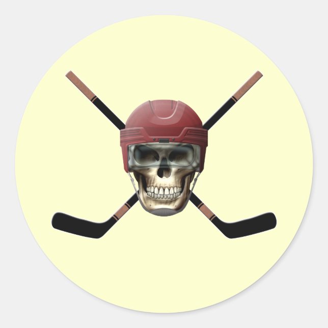 Hockey Skull & Crossed Sticks Runder Aufkleber (Vorderseite)