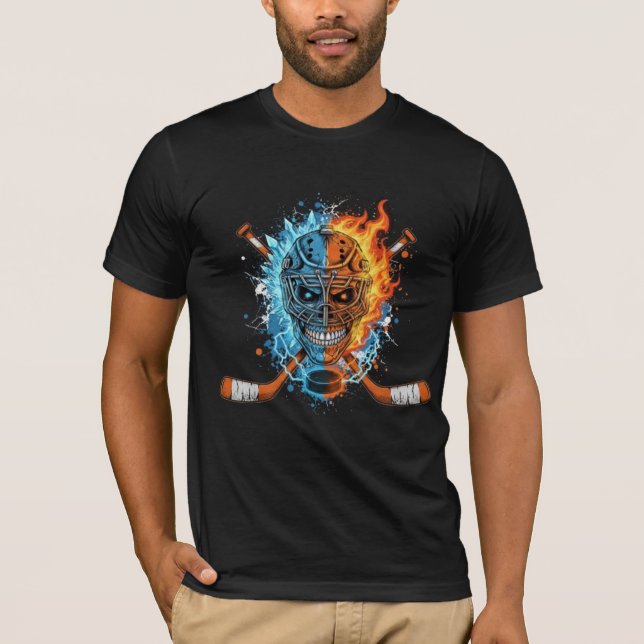 Hockey Skull: Fire and Ice Guardian Graphic T-Shirt (Vorderseite)