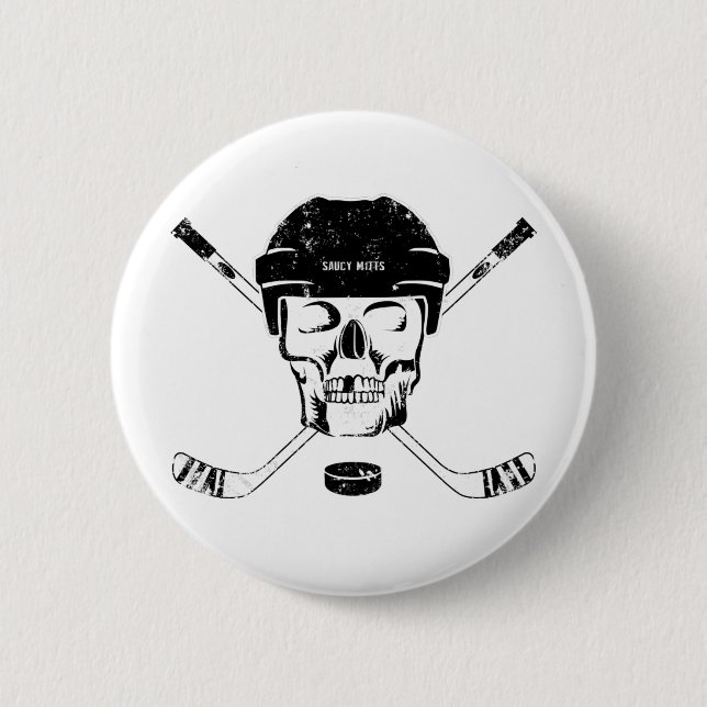 Hockey Skull und Crosssticks Flare Button (Vorderseite)