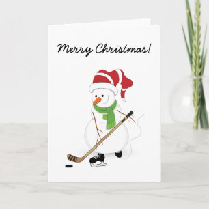 Hockey Snowman Frohe Weihnachtskarte Feiertagskarte