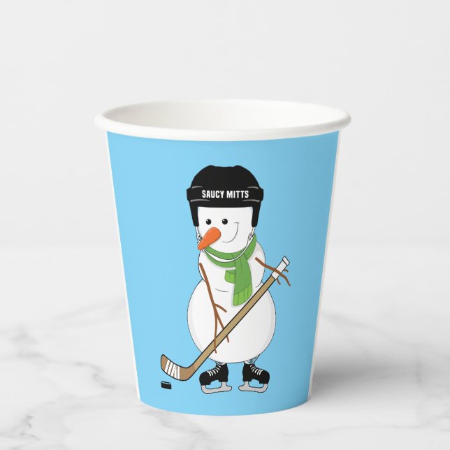 Hockey Snowman Weihnachten Pappbecher (Vorderseite)