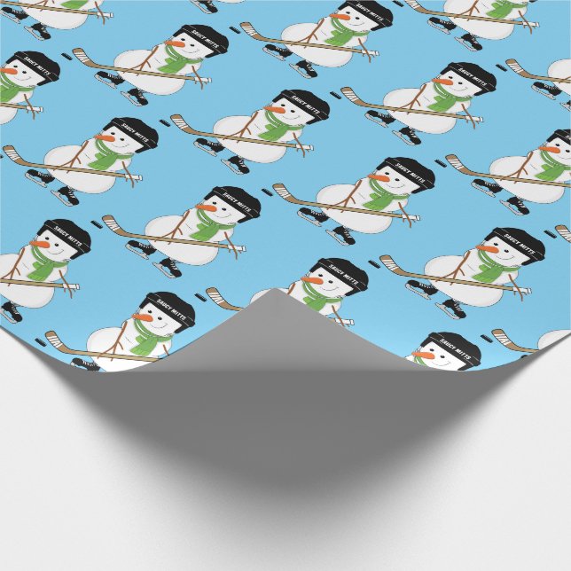Hockey Snowman Weihnachtswrapping Paper Geschenkpapier (Ecke)