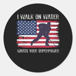 Hockey-Spieler mit Flag USA Runder Aufkleber