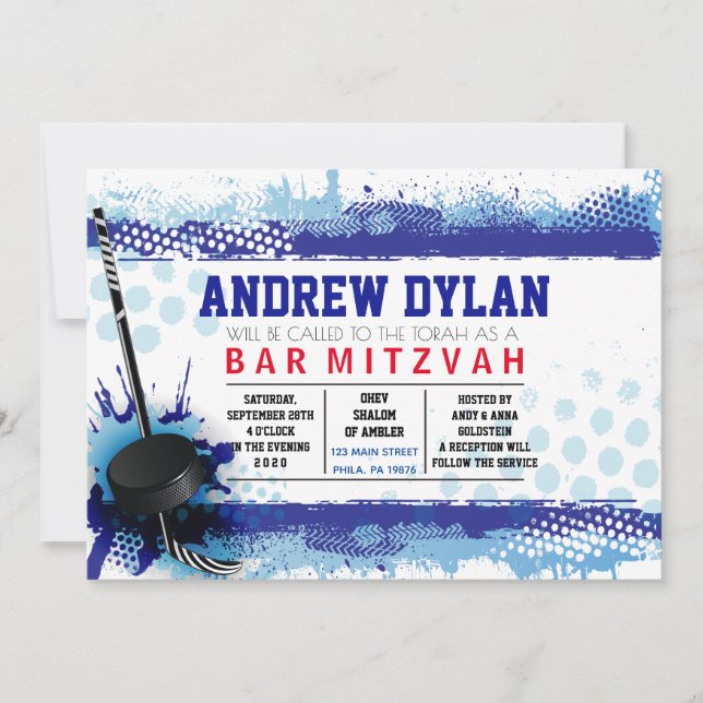 HOCKEY SPLASH Bar Mitzvah Einladung (Vorderseite)
