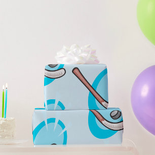 Hockey Sport Stick and Puck Wrapping Paper Geschenkpapier