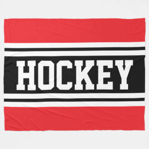 HOCKEY Sportliche Rot-Schwarz-Weiße Rennstreifen Fleecedecke