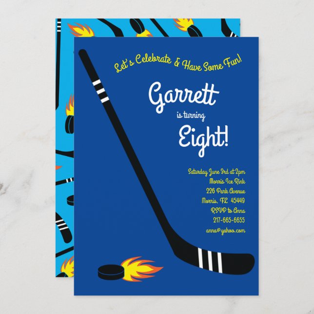 Hockey Sports Niedlich Kindergeburtstag Party Einladung (Vorne/Hinten)