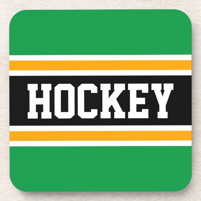 HOCKEY Sporty Bright Green Yellow Black Stripes Getränkeuntersetzer (Vorderseite)