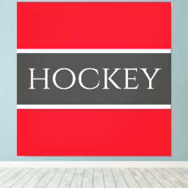 HOCKEY Sporty Bright Red White Dunkel Grau Streife Leinwanddruck