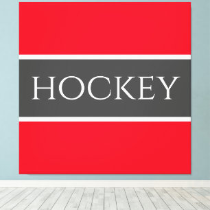 HOCKEY Sporty Bright Red White Dunkel Grau Streife Leinwanddruck