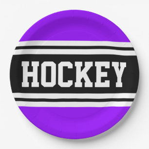 HOCKEY Sporty Lila Schwarz-weiße Racing Streifen Pappteller