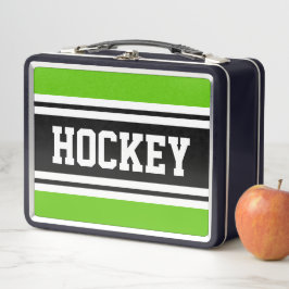 HOCKEY Sporty Schwarz-weiß Green Racing Streifen Metall Brotdose