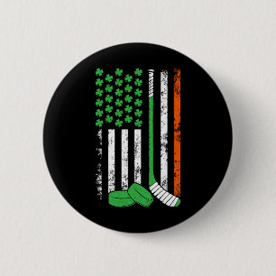 Hockey St Patricks Day American Flag Kleeblatt Iri Button