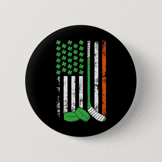 Hockey St Patricks Day American Flag Kleeblatt Iri Button (Vorderseite)