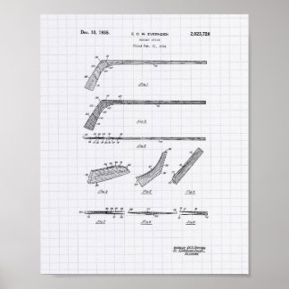 Hockey Stick 1935 Patent Art - Lined Peper Poster