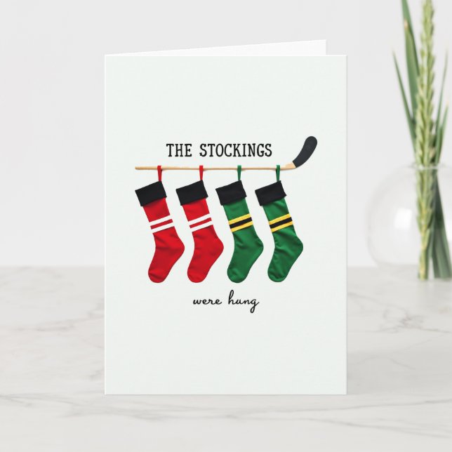Hockey Stick Stockings Were Hung Sports Christmas Karte (Vorderseite)