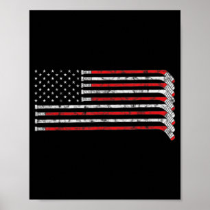Hockey Stick USA Flag Flag Hockey Player Poster