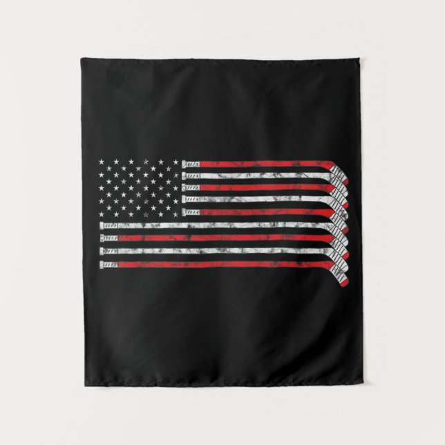 Hockey Stick USA Flag Flag Hockey Player Wandteppich (Vorderseite)