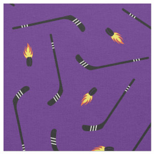 Hockey Sticks Flaming Pucks Sport Lila Stoff