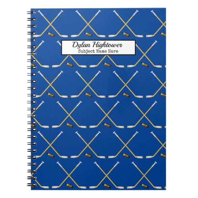Hockey Sticks | MVP Puck Pattern Blauer Name Thema Notizblock (Vorderseite)