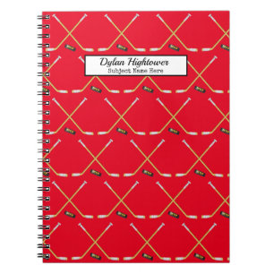 Hockey Sticks  MVP Puck Pattern Red Name   Subject Notizblock