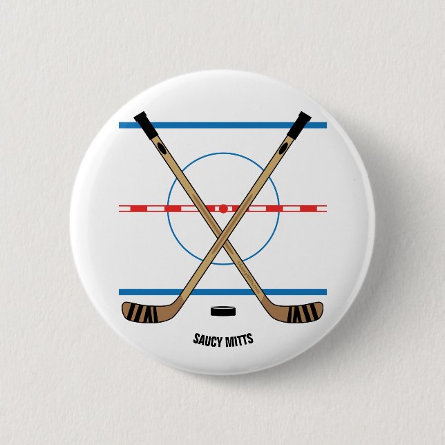 Hockey Sticks und Center Ice Hockey Team Geschenki Button (Vorderseite)